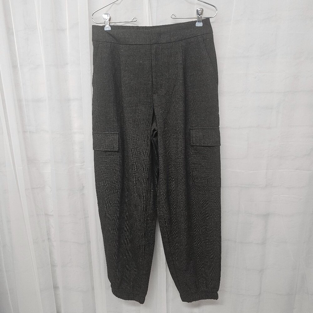 A New Day Gray Herringbone Plaid Jogger Trousers Boho Office Cargo 6